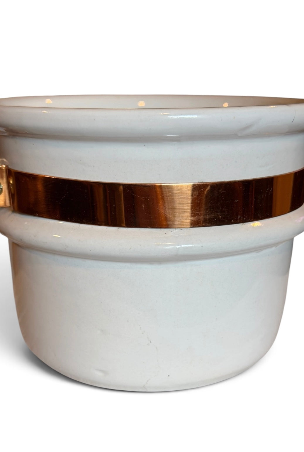 Ceramic Vintage Double Boiler Insert with Copper Band & Brass Handle