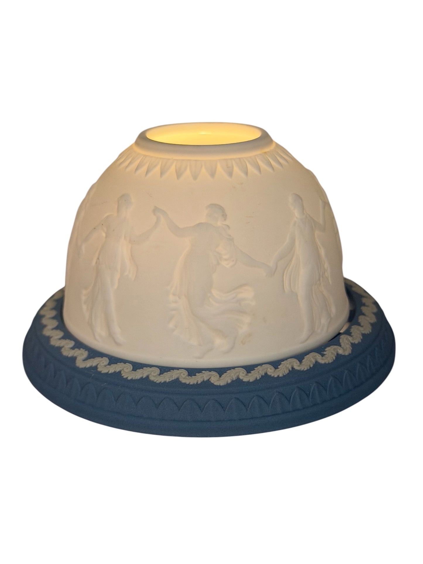 Vintage Wedgwood Blue Jasperware “Dancing Hours” Lithophane Fairy Lamp