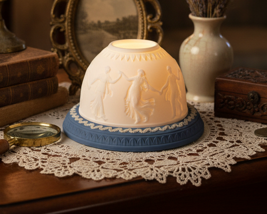 Vintage Wedgwood Blue Jasperware “Dancing Hours” Lithophane Fairy Lamp