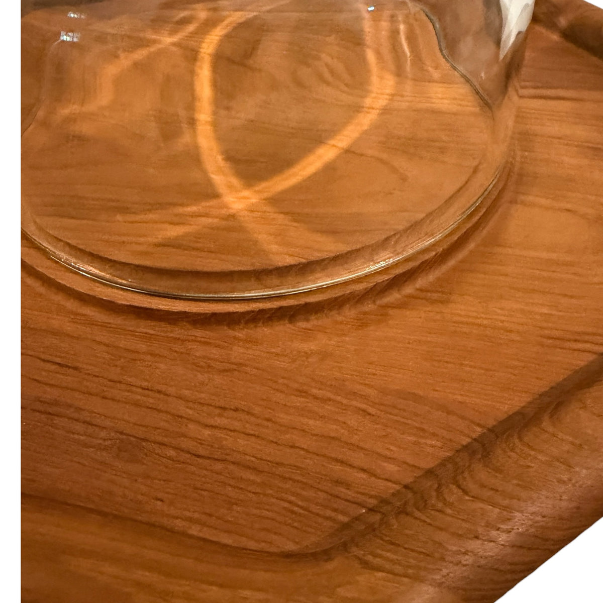 Vintage Mid-Century Modern Teak Cheese Board with Glass Cloche – 1970s Serveware