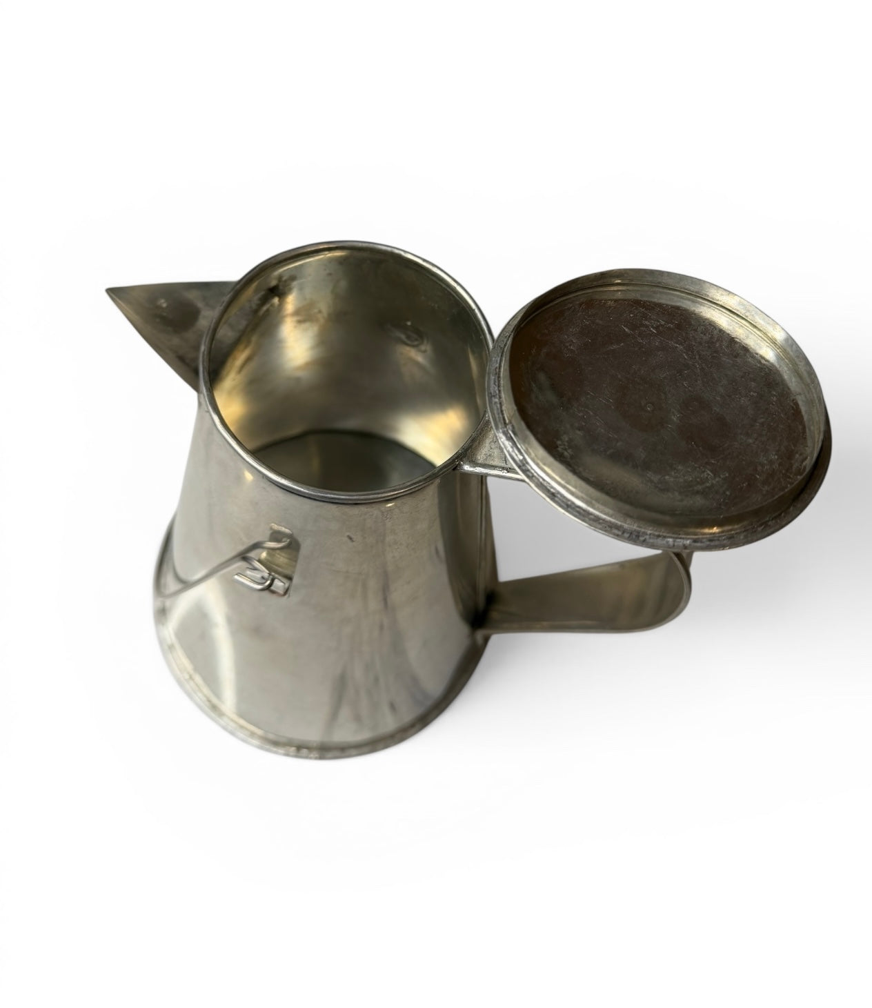 Vintage Silver-Toned Conical Coffee Pot | Mid-Century Modern / Art Deco Style Metal Vessel