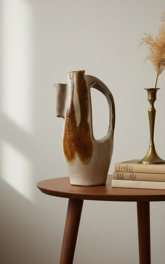 Mid-Century Modern Studio Pottery Sculptural Pitcher | Biomorphic Abstract Ceramic Vessel | 1950s–1960s