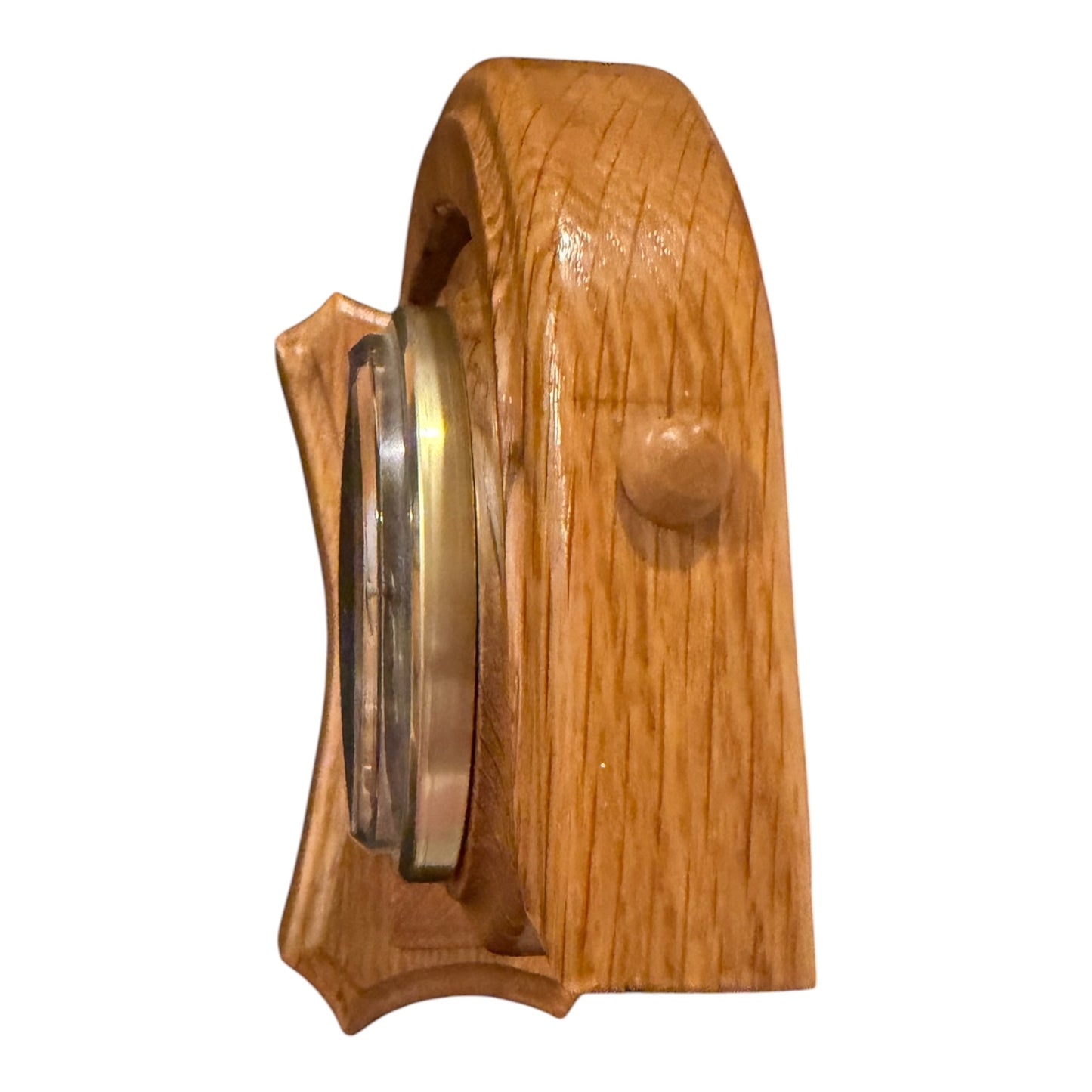 Handmade Vintage Wooden Crescent Mantel Clock | Swivel Quartz Clock | Solid Oak Desk Shelf Clock