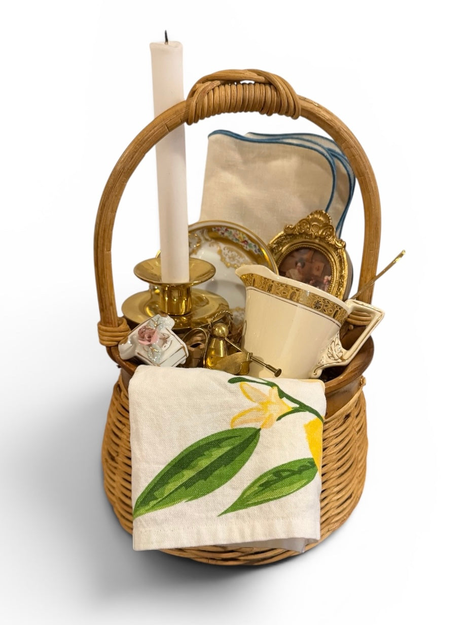 Curated Vintage Grandmillennial Basket | Collected Charm Home Decor Bundle