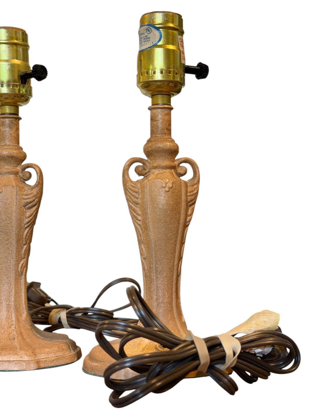 Pair of Vintage Spelter Art Nouveau Vanity Lamps - No Shade | Circa 1925–1940 | Rewired | 10” Tall