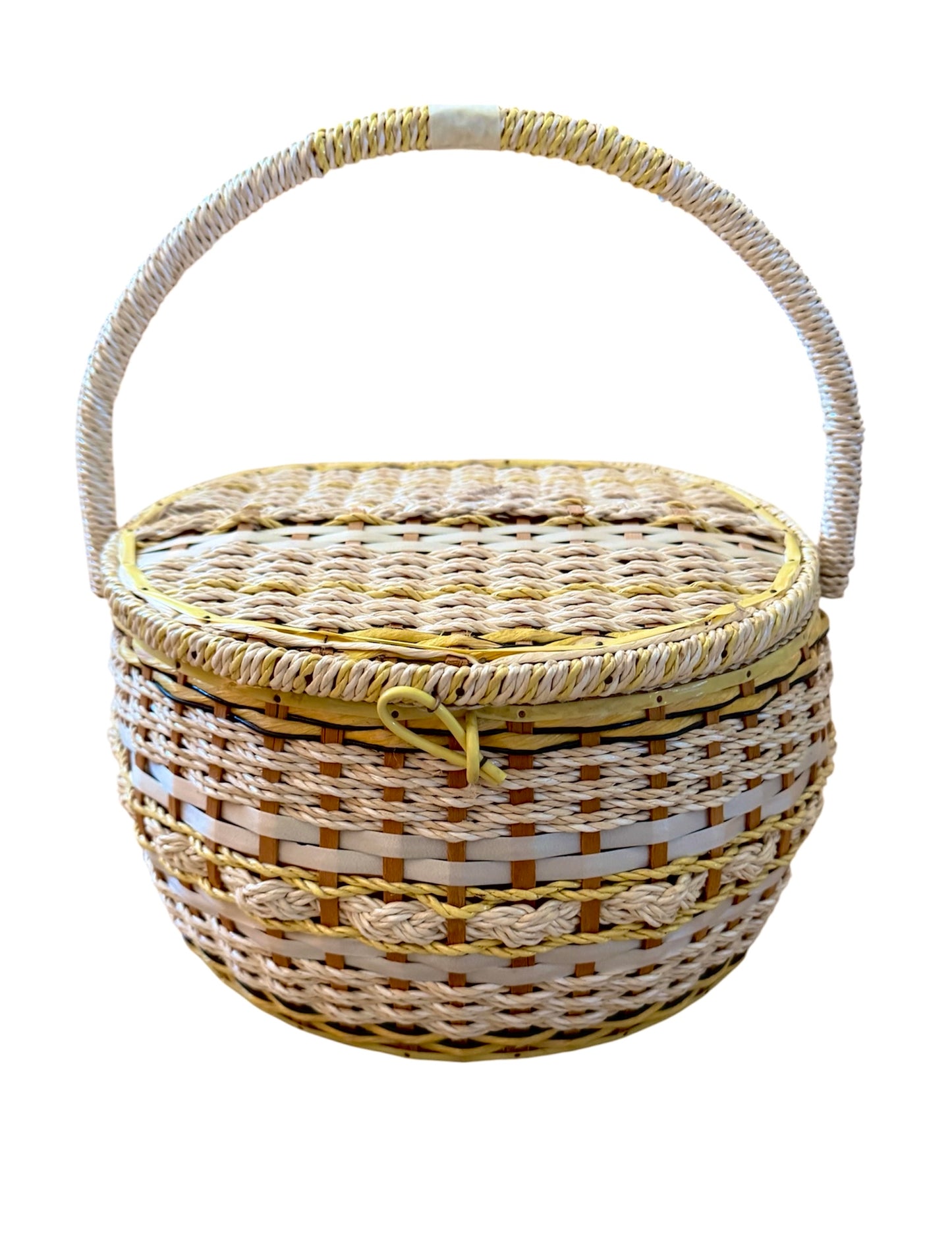 Vintage Woven Sewing Basket - Mid-Century Craft Storage Treasure
