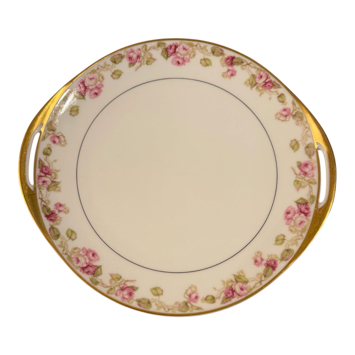 Haviland & Co. Limoges France Two-Handled Cake Plate | Pink Rose Garland & Gold Gilt | c. 1894–1931
