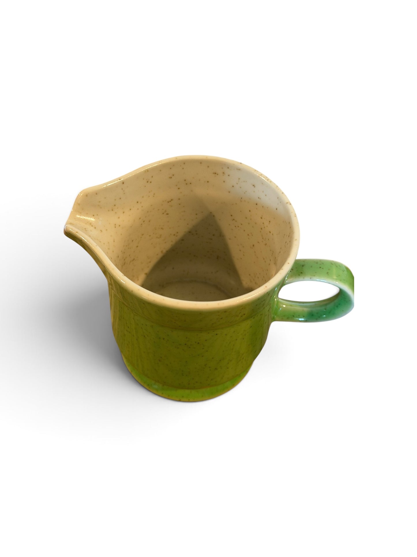 Premier Potterskraft Country Roads Green Speckled Stoneware Creamer & Footed Cup Set | Japan | Mid-Century Modern