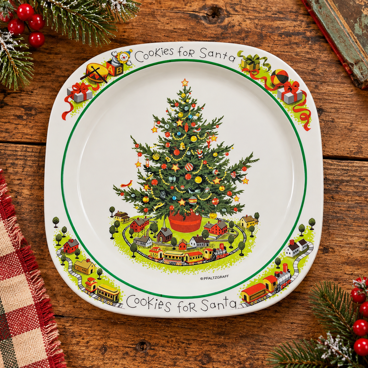Pfaltzgraff Christmas Heritage Cookies for Santa Square Holiday Plate – 8”