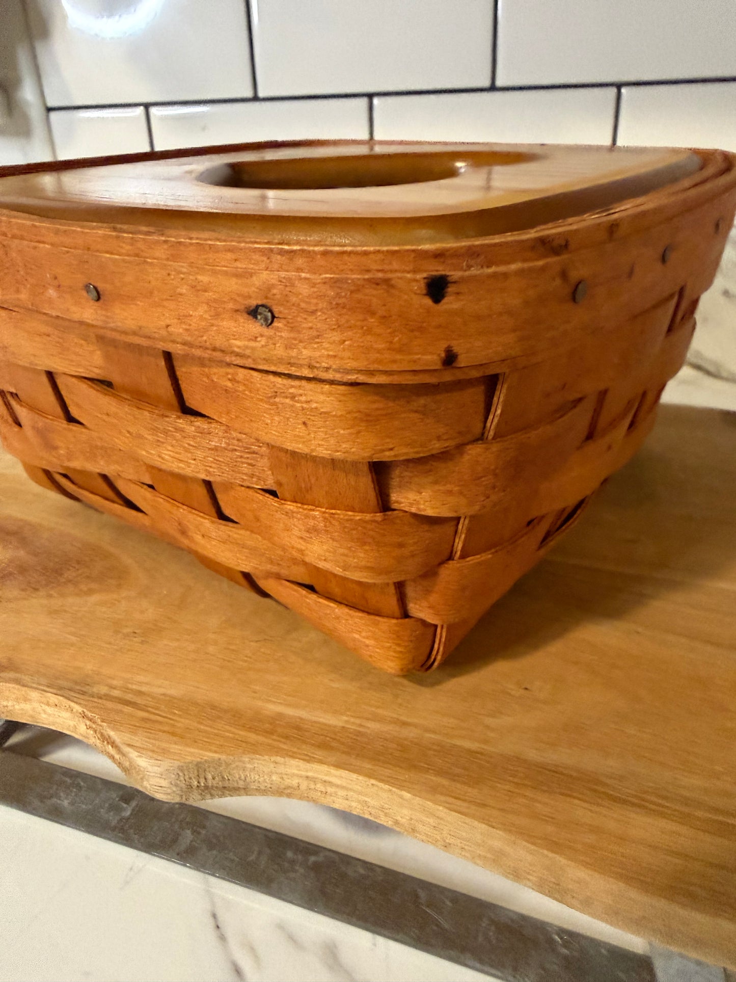 Vintage 1991 Longaberger Heart Basket with Wood Lid & Plastic Insert