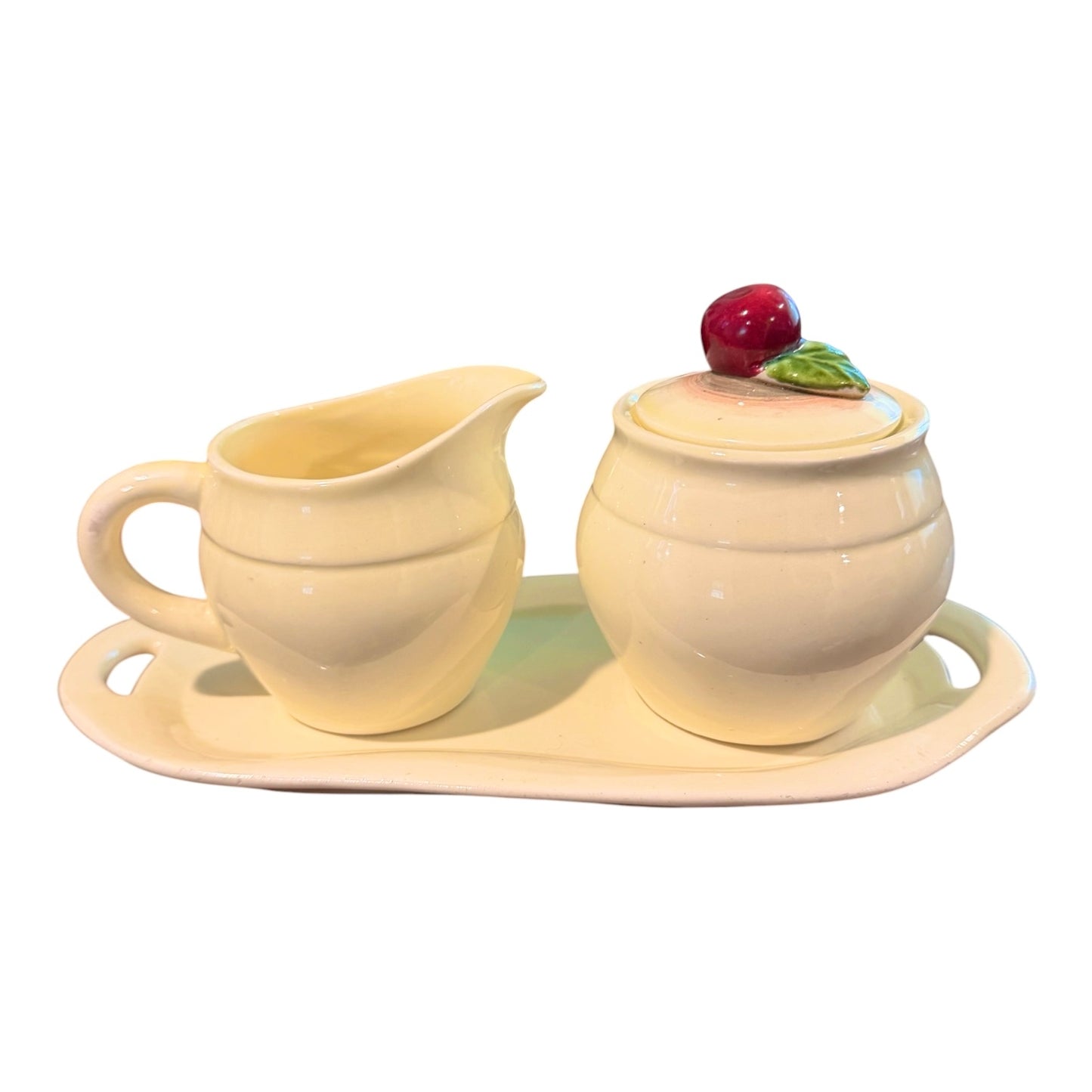 Enesco Vintage Ceramic Creamer, Sugar Jar & Plate Holder Set – Cottagecore Kitchen Decor