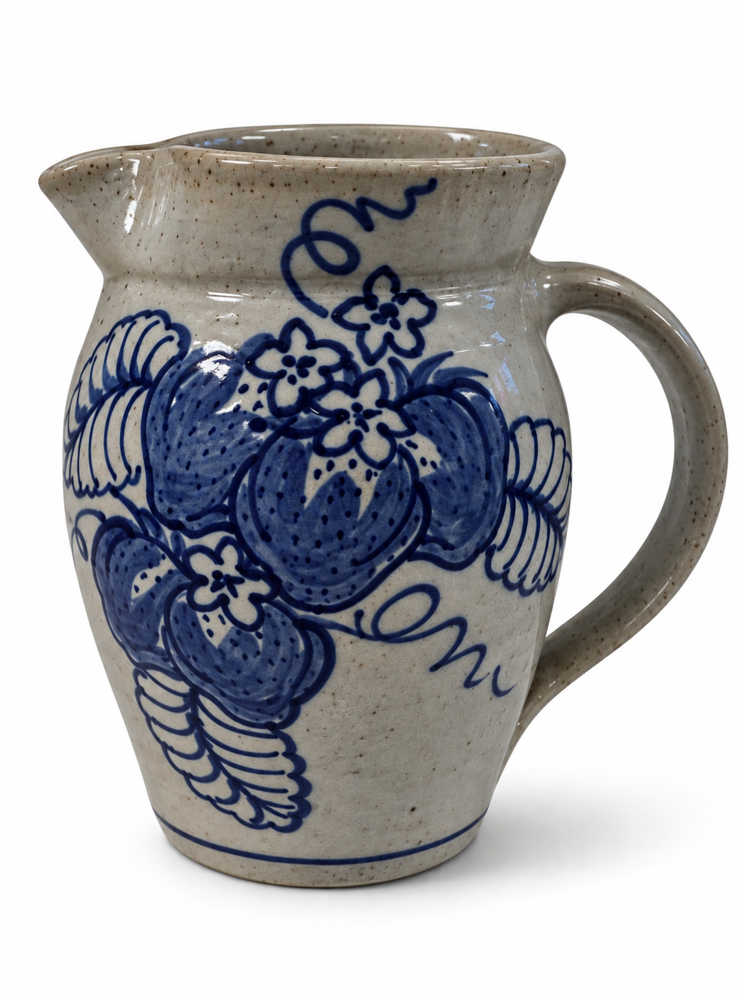 Great Bay Pottery Salt-Glazed Stoneware Pitcher – Cobalt Blue Strawberry Vine
