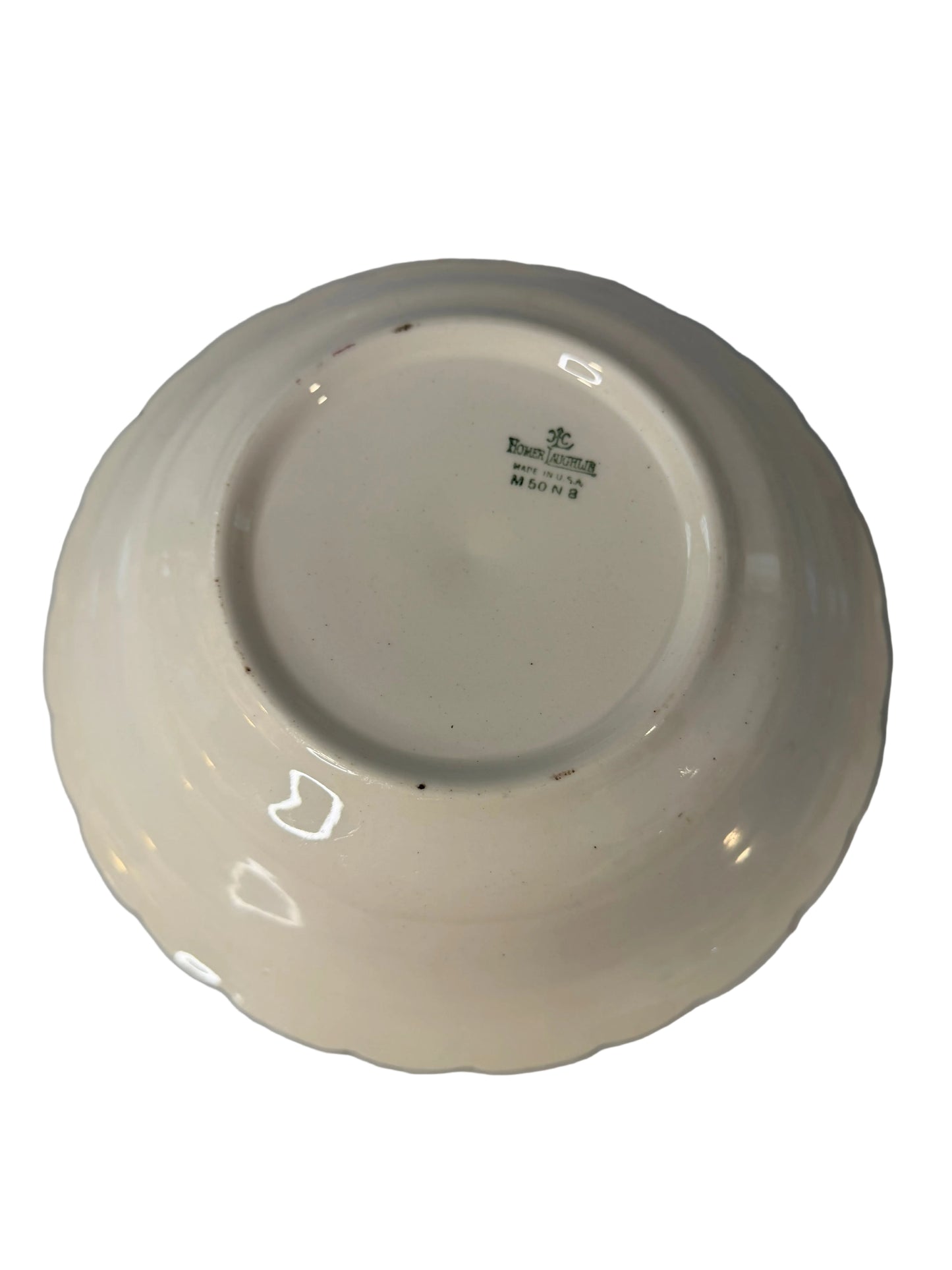 Vintage Homer Laughlin Serving Bowl – Floral with Orange/Gold Rim (c. 1950s)