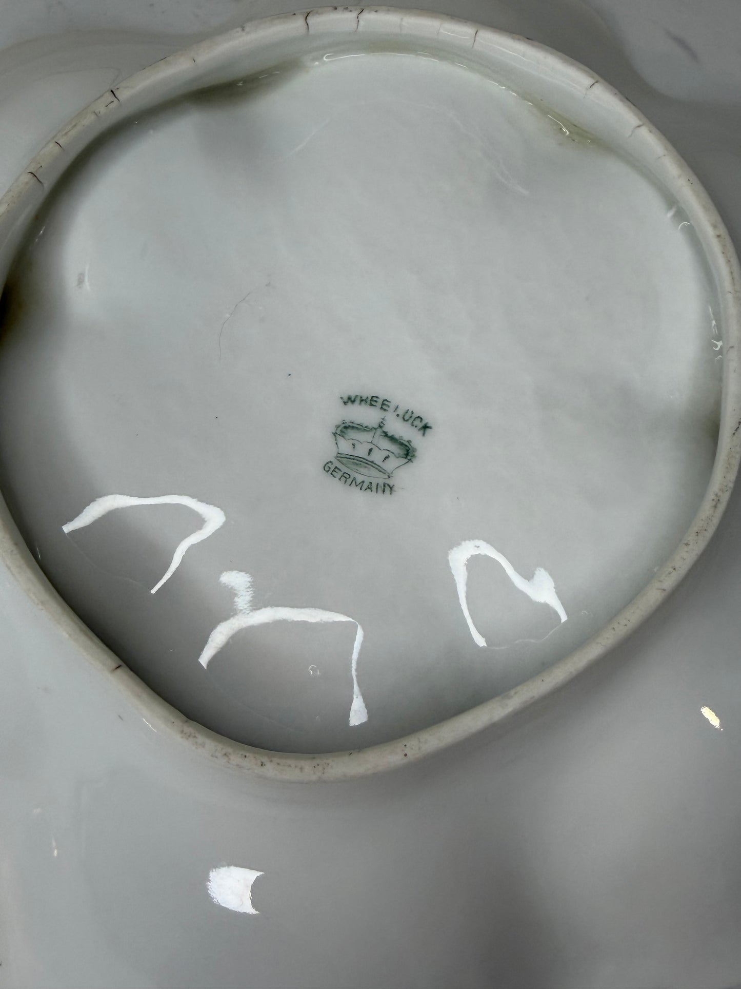 Antique German Porcelain Clover Bowl – Hand-Painted Floral | Late Victorian / Edwardian Era