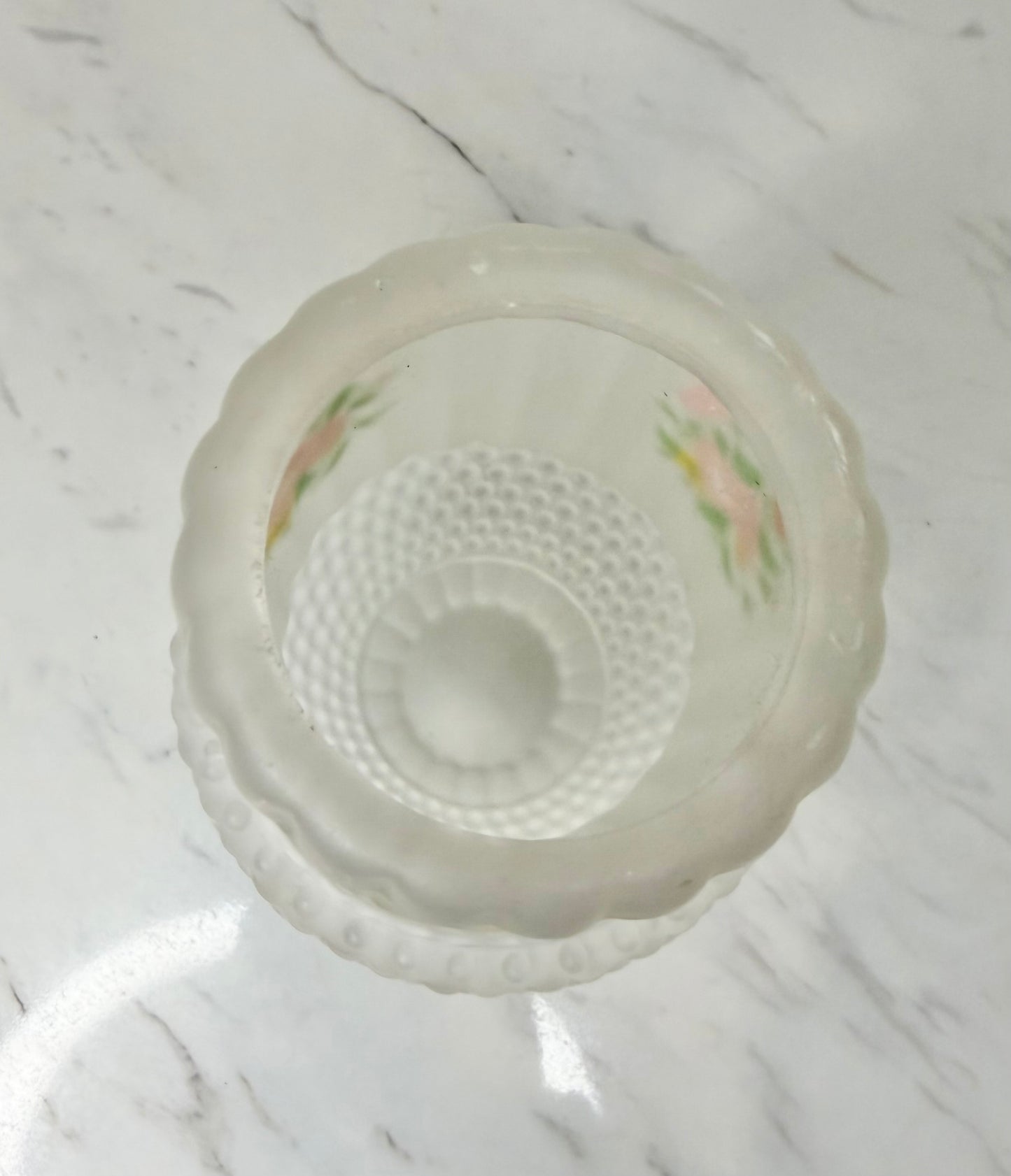 Vintage Frosted Satin Glass Fairy Lamp with Pink Roses