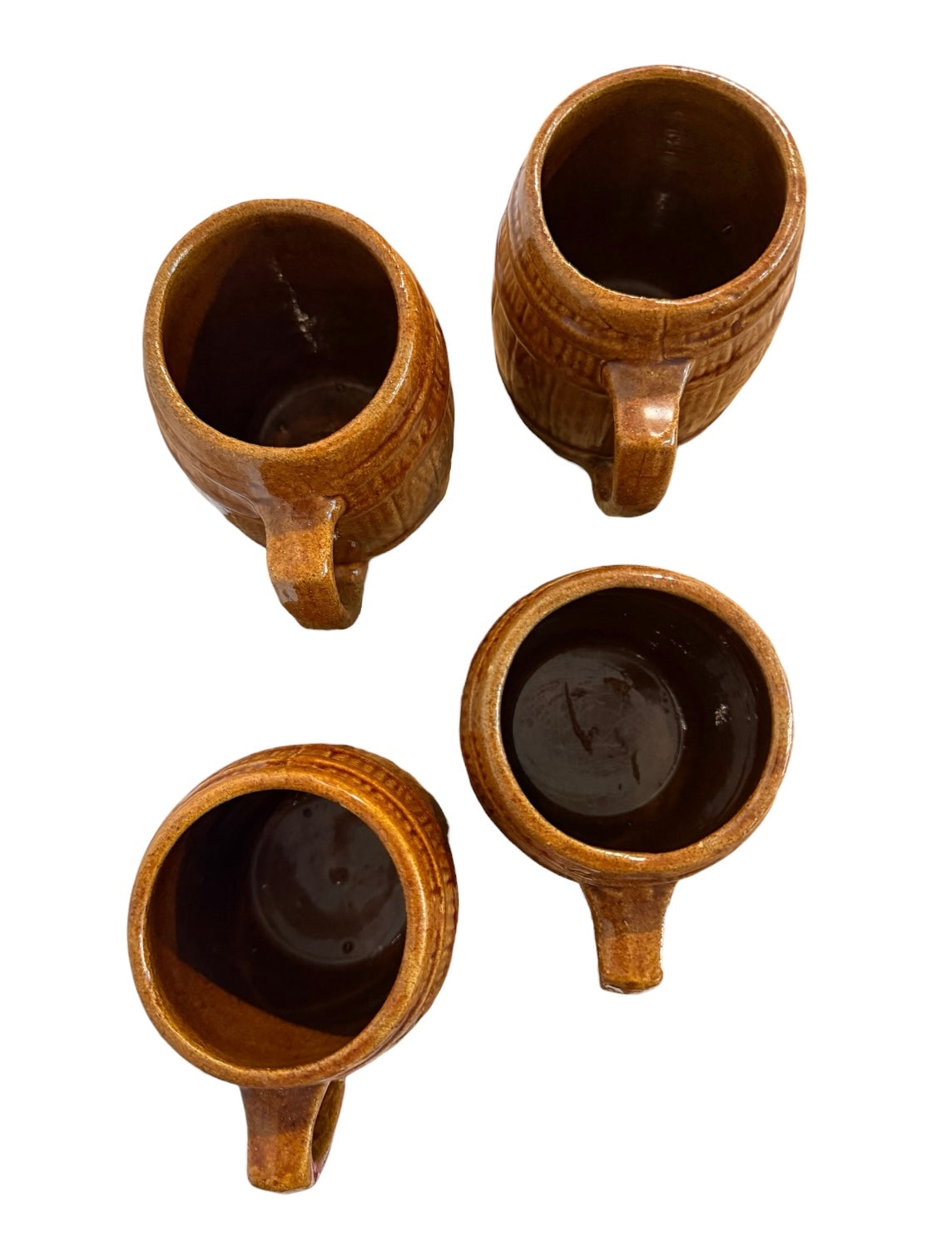 Set of 4 Vintage McCoy Pottery Old Oaken Barrel Mugs 397 | Faux Bois Brown Stoneware Beer Steins