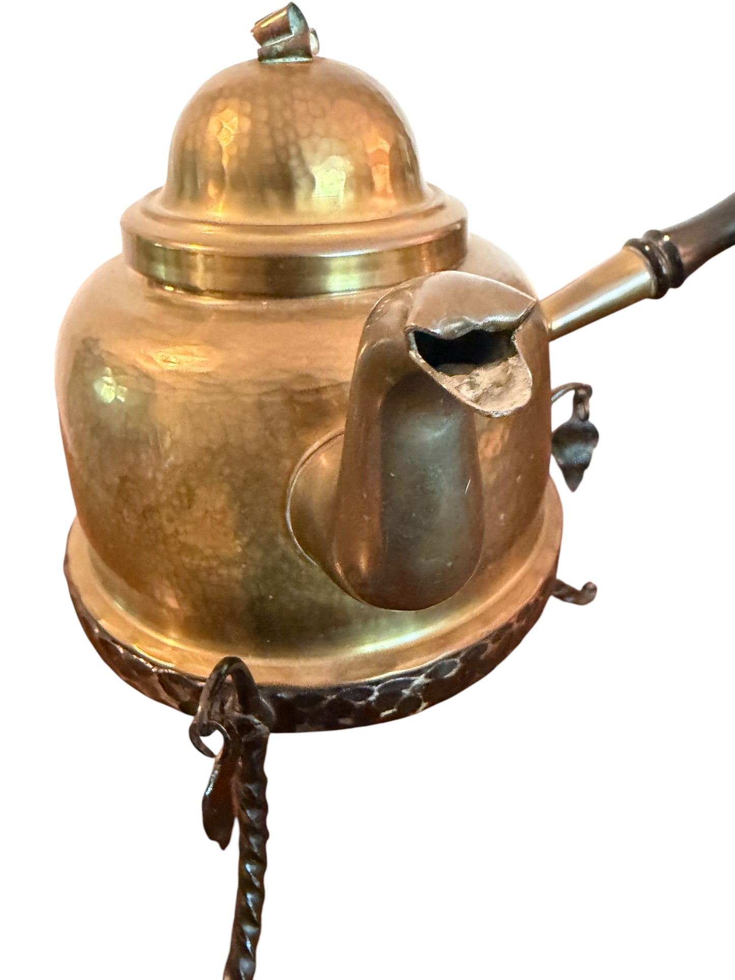Antique Hammered Copper Kettle on Wrought Iron Stand | Turkish / Swedish Style Tea Warmer
