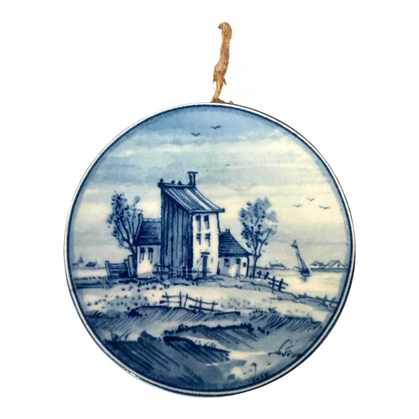 Vintage Westraven Delft Blue Wall Plate – Holland Earthenware Cottage Scene – 4” Mini Wall Hanging
