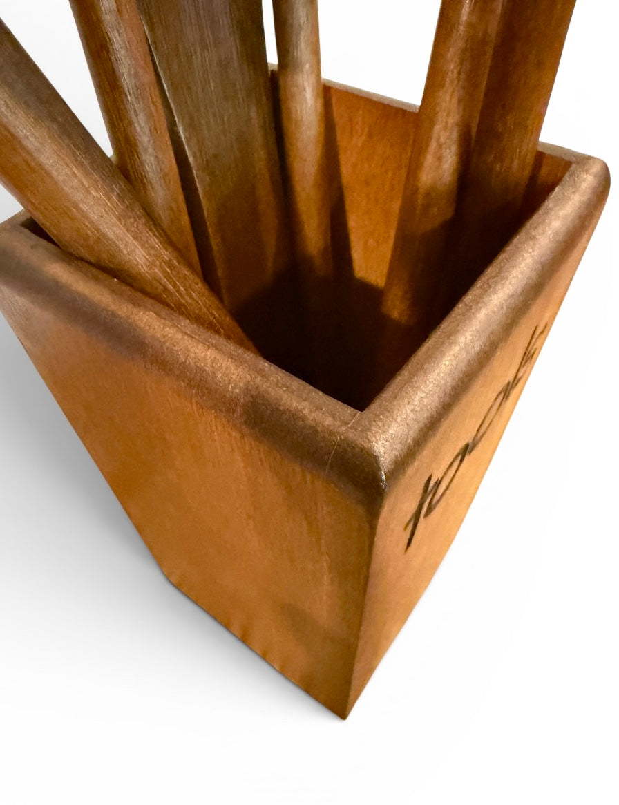 Mid-Century Vintage Wooden Kitchen Tool Set with Holder