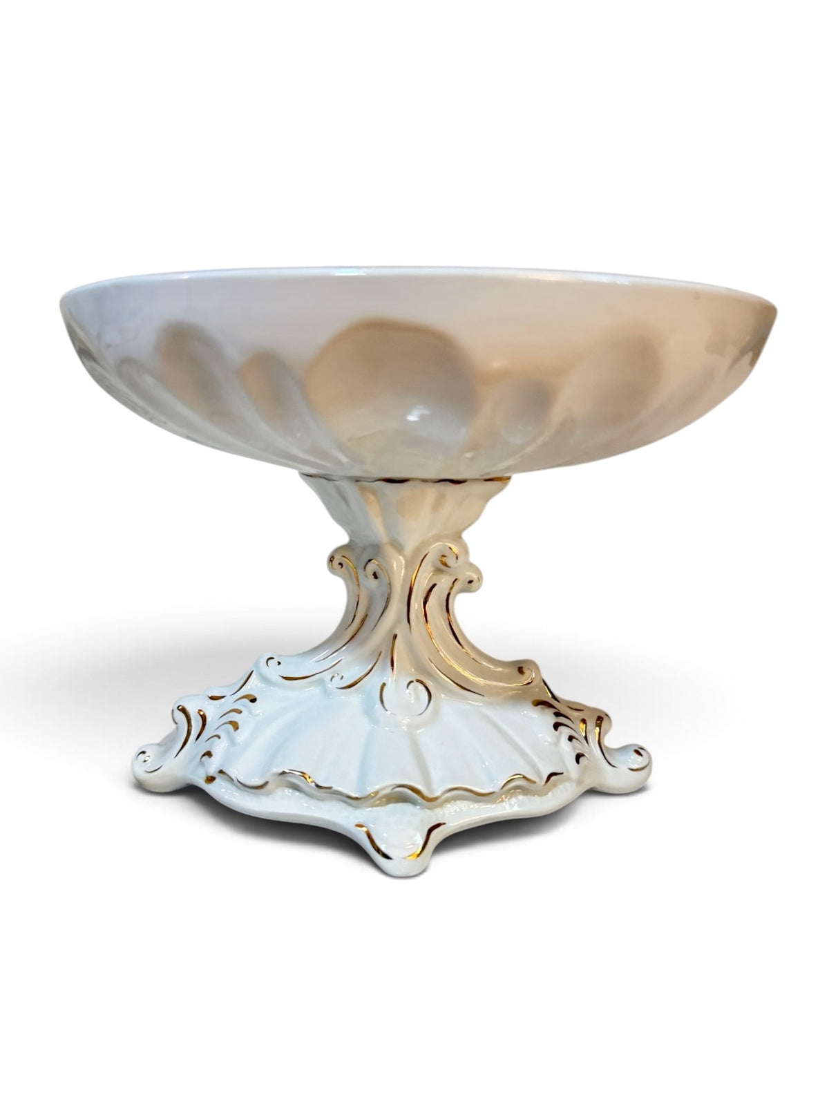 Florence Ceramics Pasadena California Vintage Pedestal Console Bowl | Circa 1950 | Gold Gilt