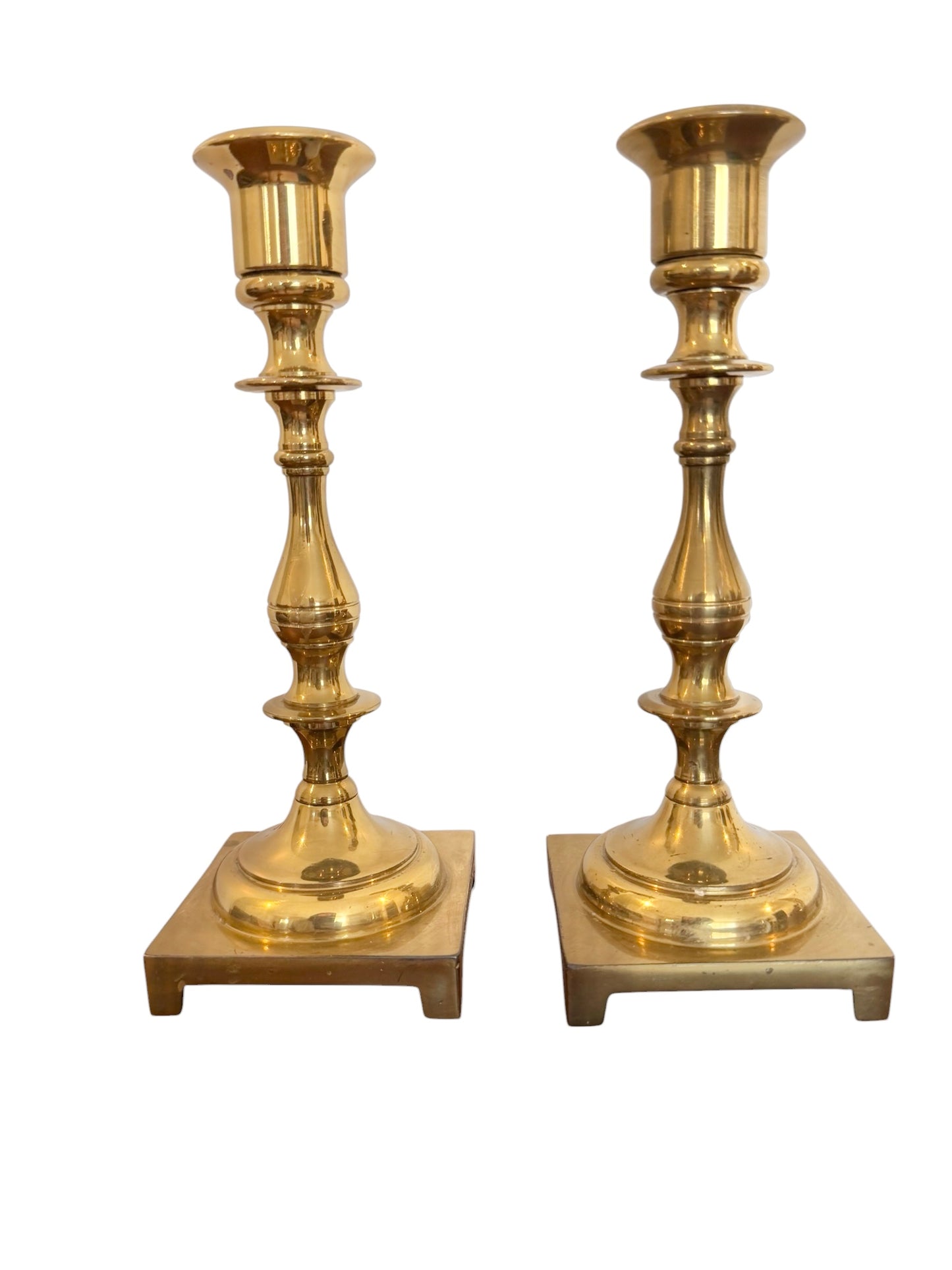 Neoclassical Vintage Brass Baluster Candlestick Holders – Pair | Classic Column Design