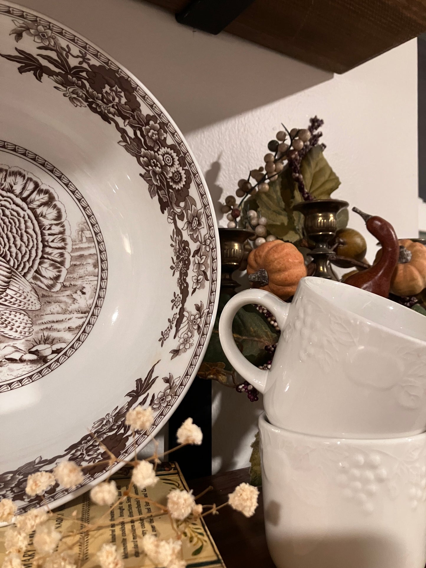 Spode “Celebration Turkey” Large Serving Bowl – Brown & White – Thanksgiving Collectible