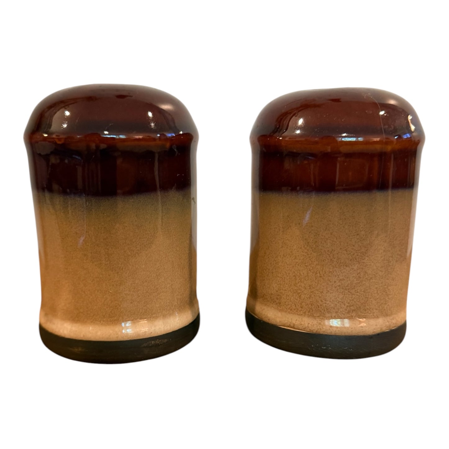 Sango Nova Brown Vintage Salt & Pepper Shaker Set – Rustic Ombre Stoneware – Japan