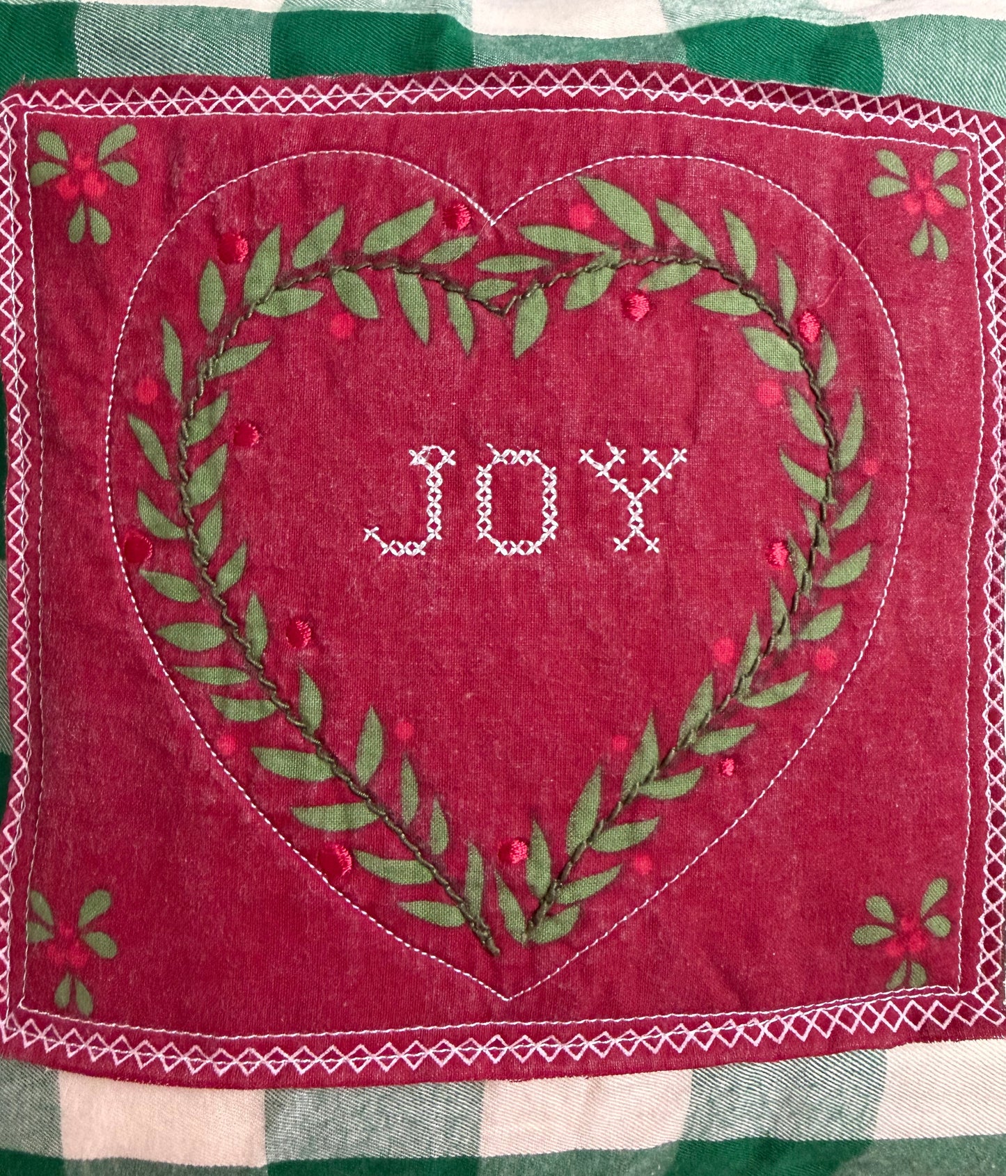 Handmade by Flea & Frame | One-of-a-Kind Christmas Throw Pillow | Vintage “JOY” Cross Stitch | Cottage Farmhouse Holiday Decor