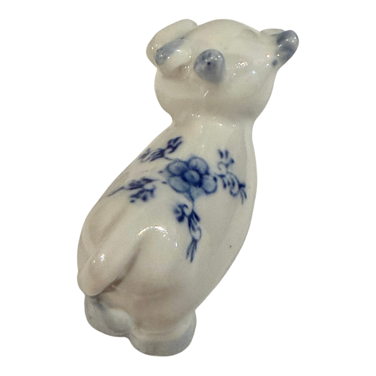 Delft Blue Style Vintage Ceramic Cow Figurine – Blue & White Miniature Floral Ceramic Cow Figurine