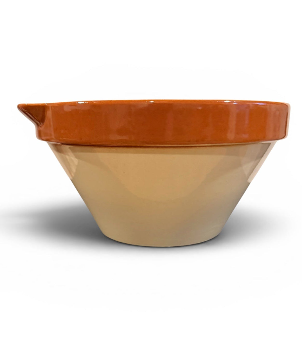 French Farmhouse Terracotta Tian Vintage Mixing Bowl | Rustic Stoneware Batter Bowl with Pour Spout