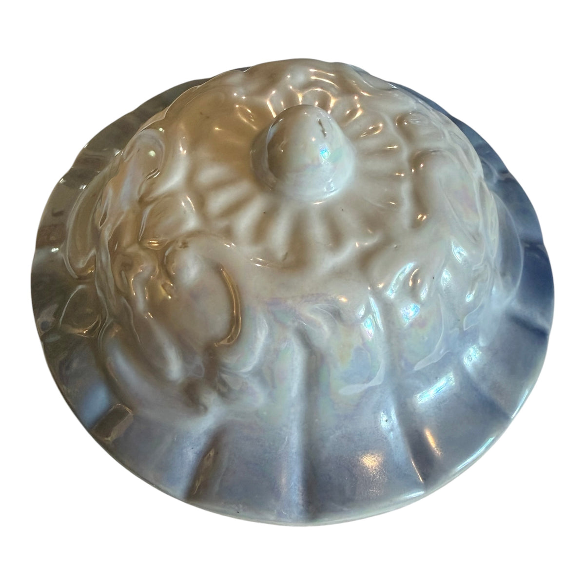 Blue Iridescent Lusterware Vintage Covered Serving Bowl | Pink Rose Floral Tureen