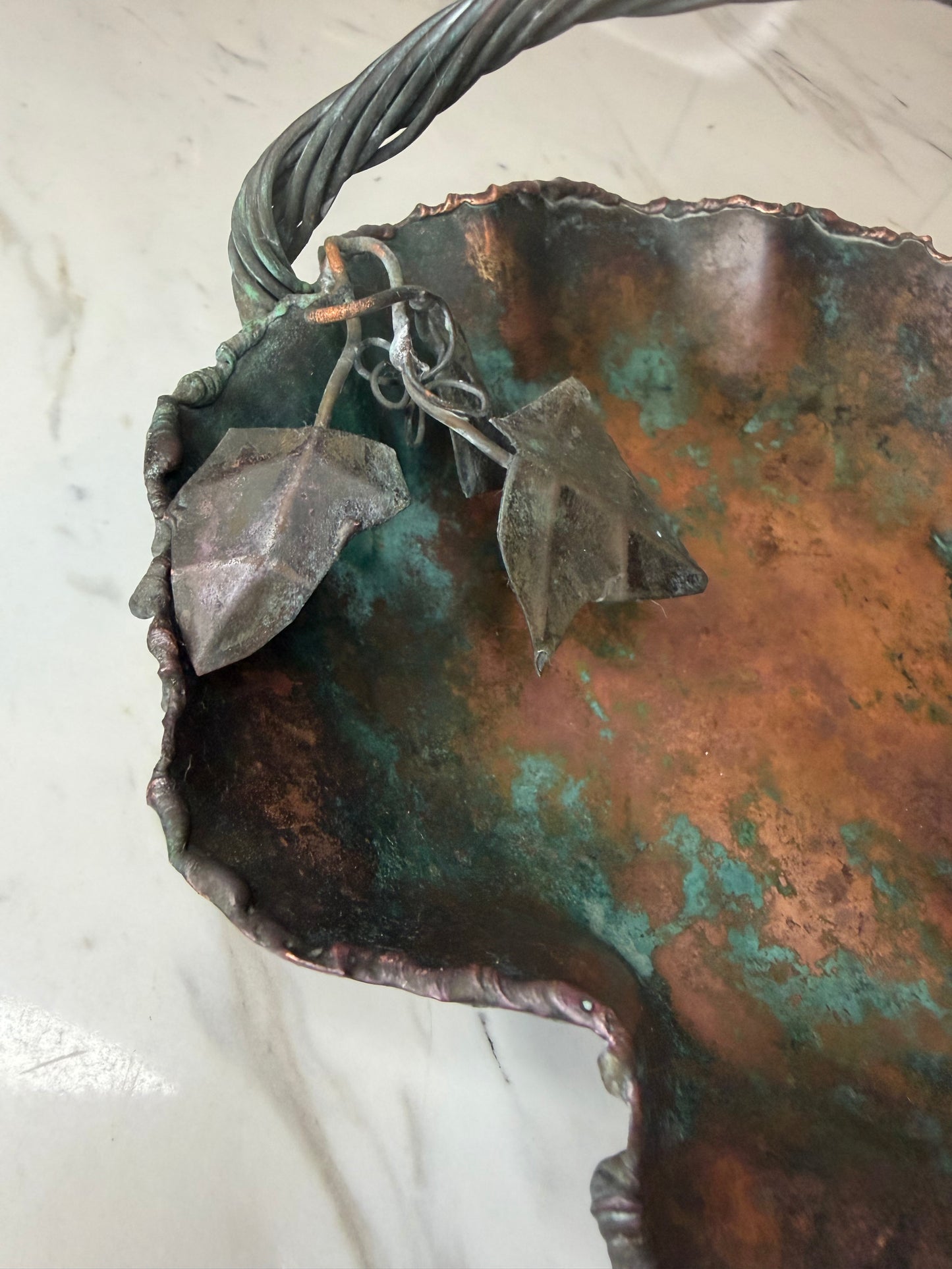 Solid Copper Basket — Heavy, Non-Magnetic, Naturally Patinated