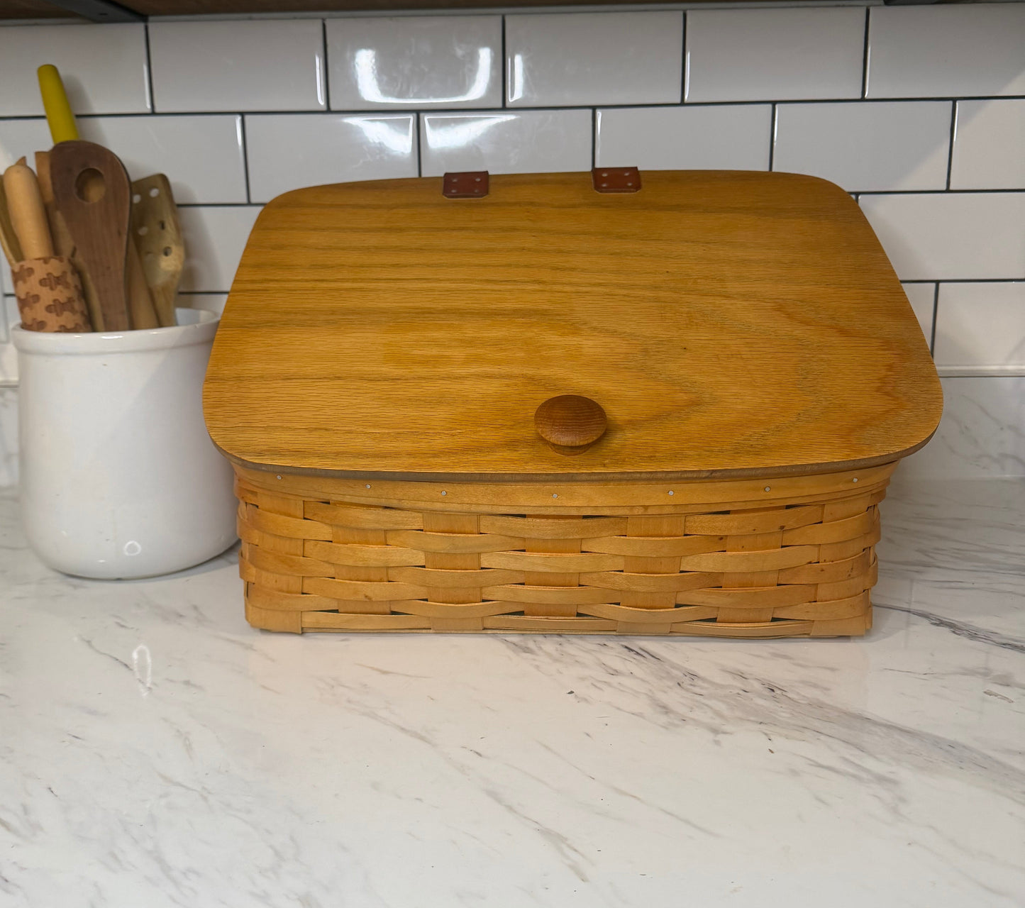 Vintage 1999 Royce Craft Bread Basket Box with Wood Lid