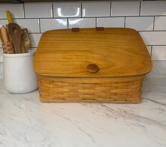 Vintage 1999 Royce Craft Bread Basket Box with Wood Lid