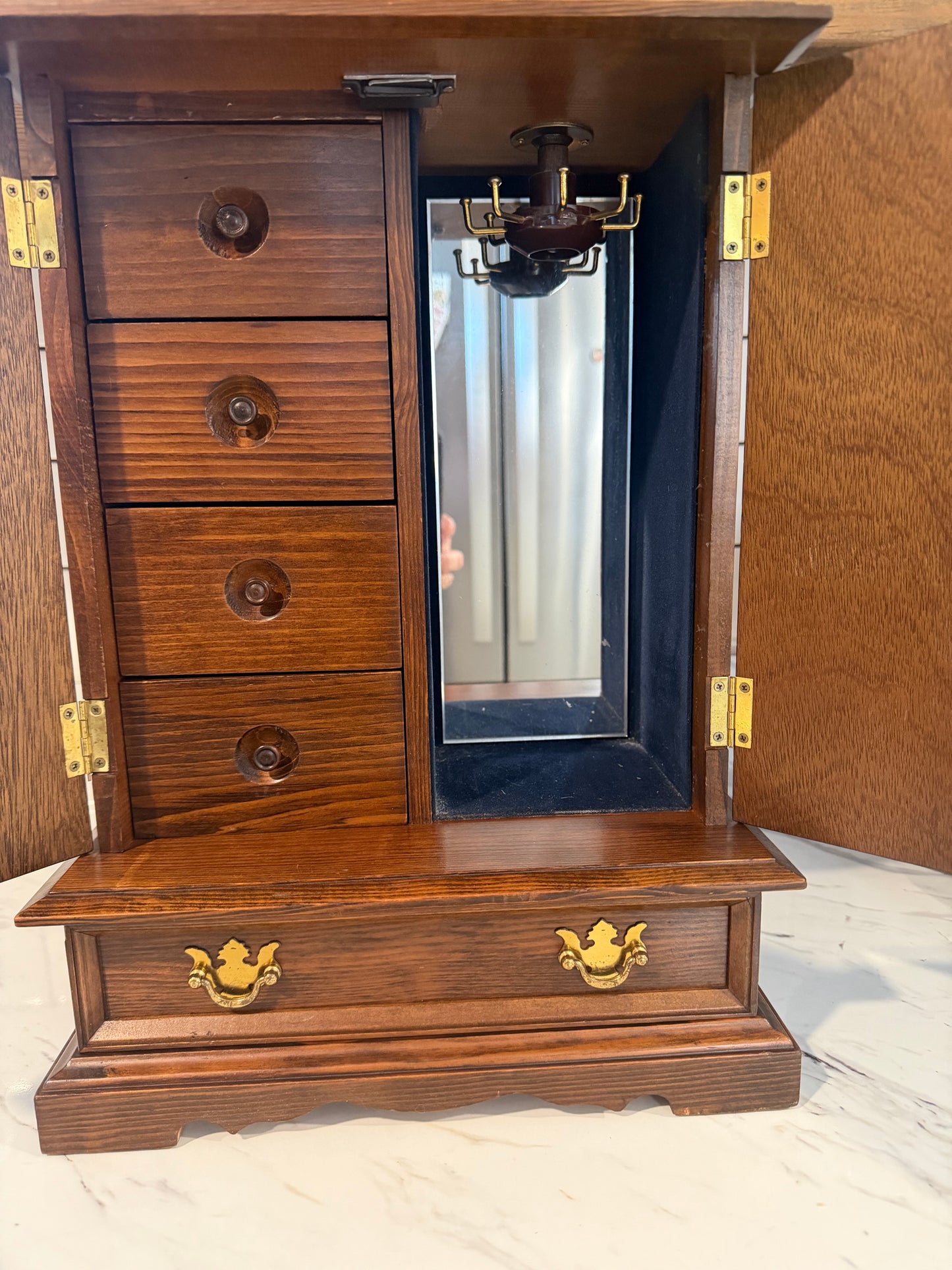 Vintage Solid Wood Musical Jewelry Box Armoire