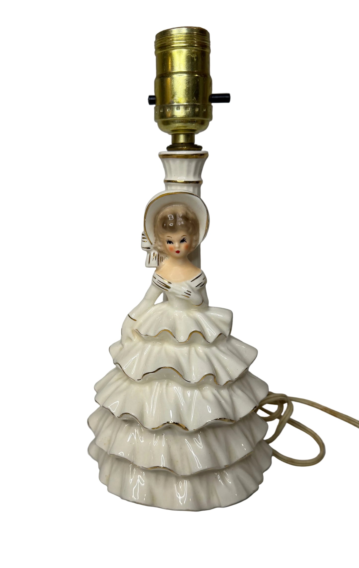Vintage Southern Belle Boudoir Lamp – Mid-Century Porcelain Figurine
