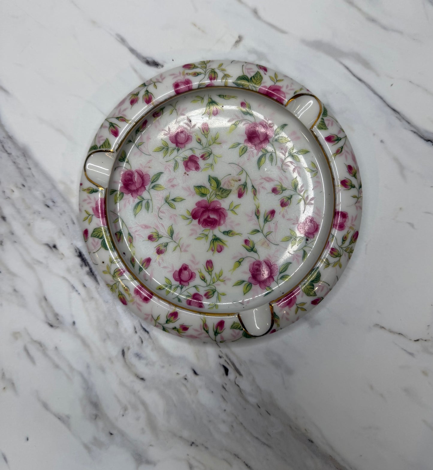 Vintage Lefton China “Rose Chintz” Ashtray – Floral Pattern – Made in Japan