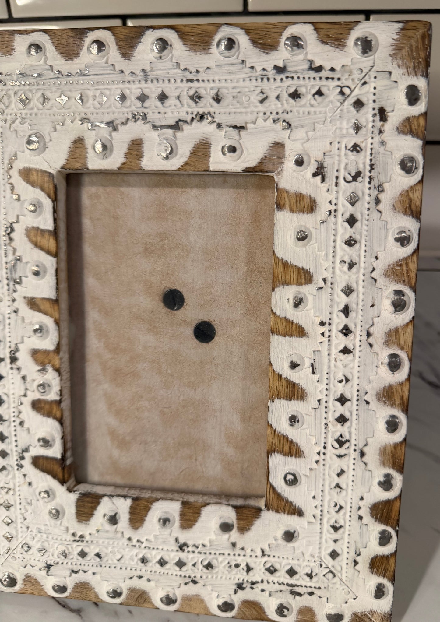 Boho Rustic Farmhouse Wooden Picture Frame – 10” x 8” with Silver Metal Accents