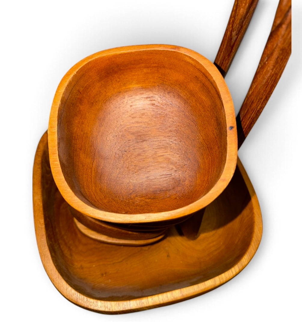 Mid-Century Vintage Goodwood Genuine Teak Salad Bowl Set - 9 Piece Handcrafted Set (Thailand)