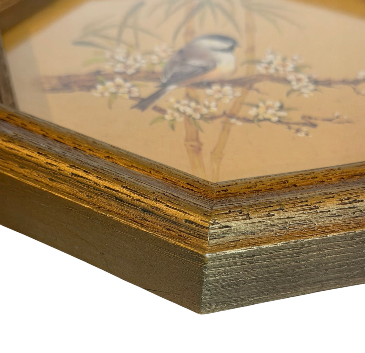 HOMCO Chickadee Wall Art | Octagonal Faux Wood Frame | 1980s Home Interiors Bird Print