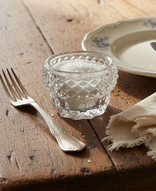German Lead Crystal Vintage Open Salt Cellar – Diamond Point Cut Salt Dip Dish