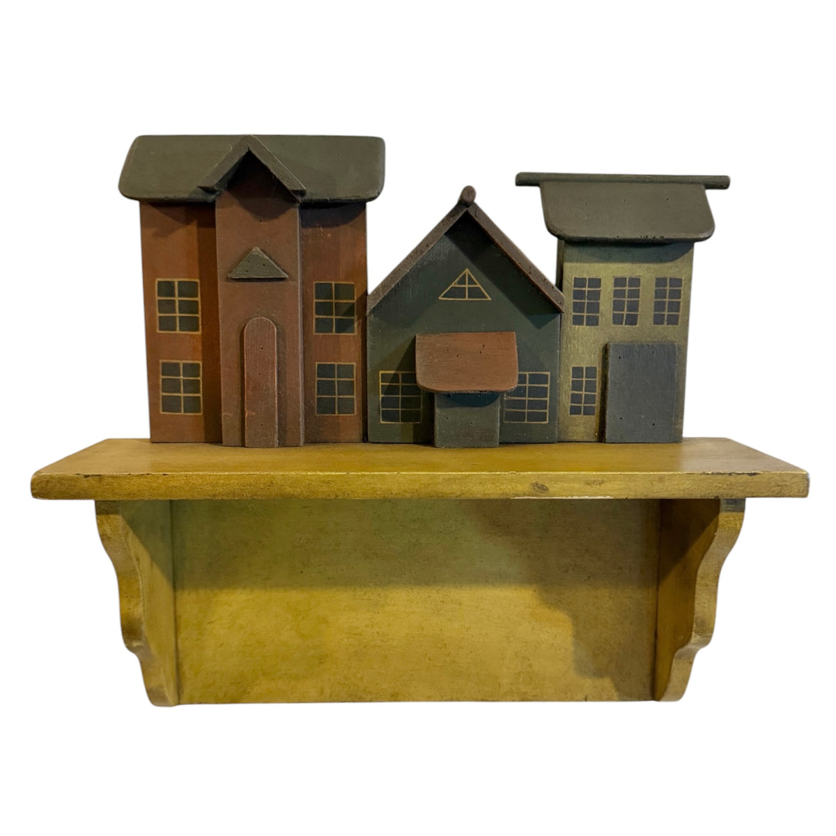 Blue Sky Folk Art Country Village Wooden Wall Shelf – Americana Decor
