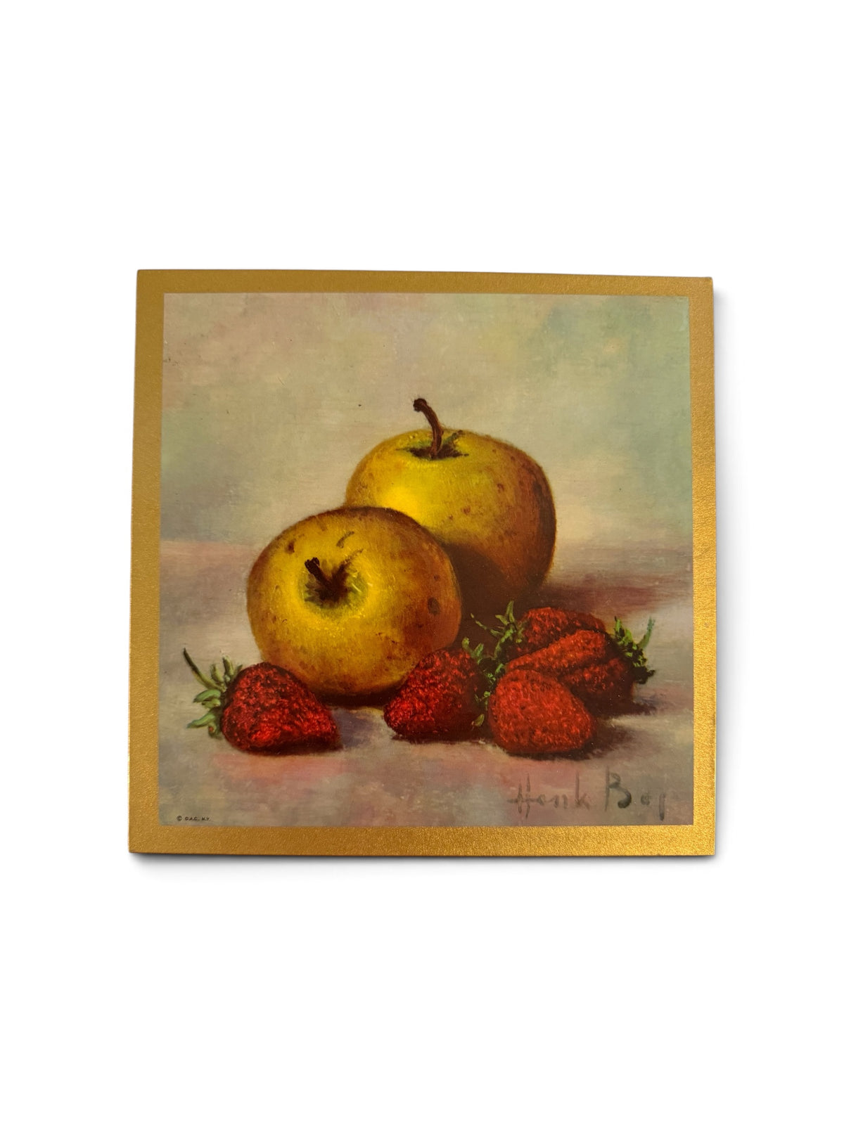 Vintage Henk Bos Still Life Wall Plaque – Donald Art Co. Apples & Strawberries – 8” x 8”