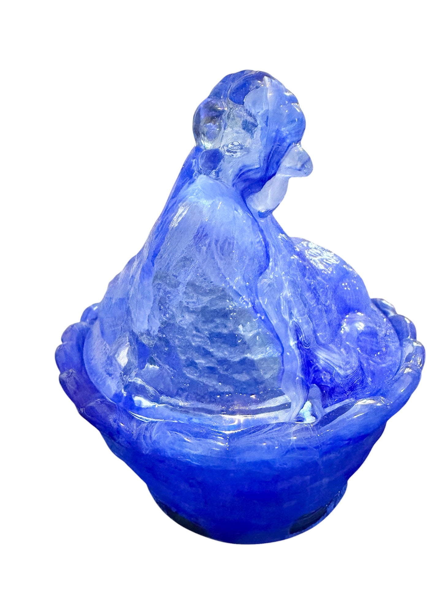 Cobalt Blue & White Swirl Covered Hen on Nest Candy Dish | Trinket Box