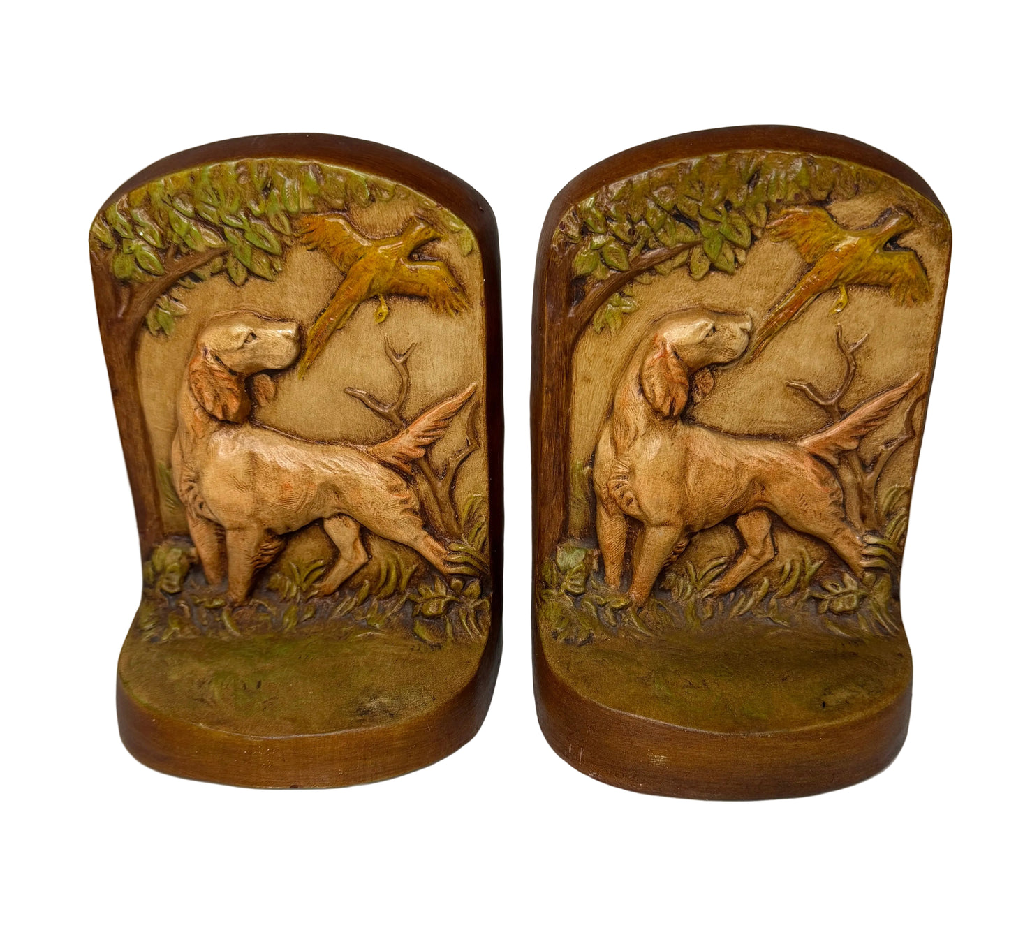 Vintage Hunting Dog Chalkware Bookends – Pair