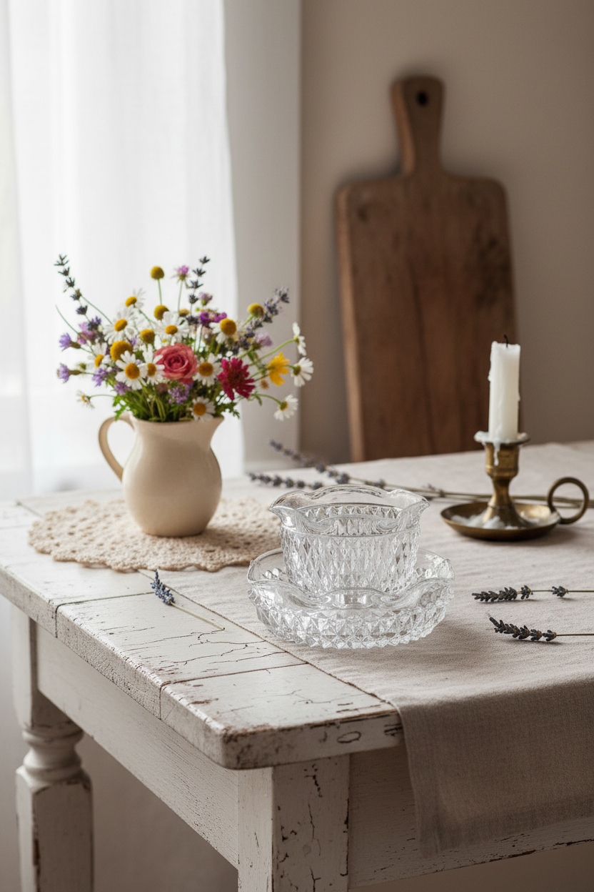 Indiana Glass “Diamond Point” Vintage Crystal Mayonnaise Bowl Set – Mid-Century Serving Dish