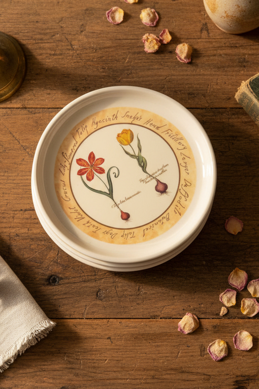 Cloverleaf Botanical “Tulip Bulbs” Vintage Melamine Coaster Set (5) With Case – Made in England