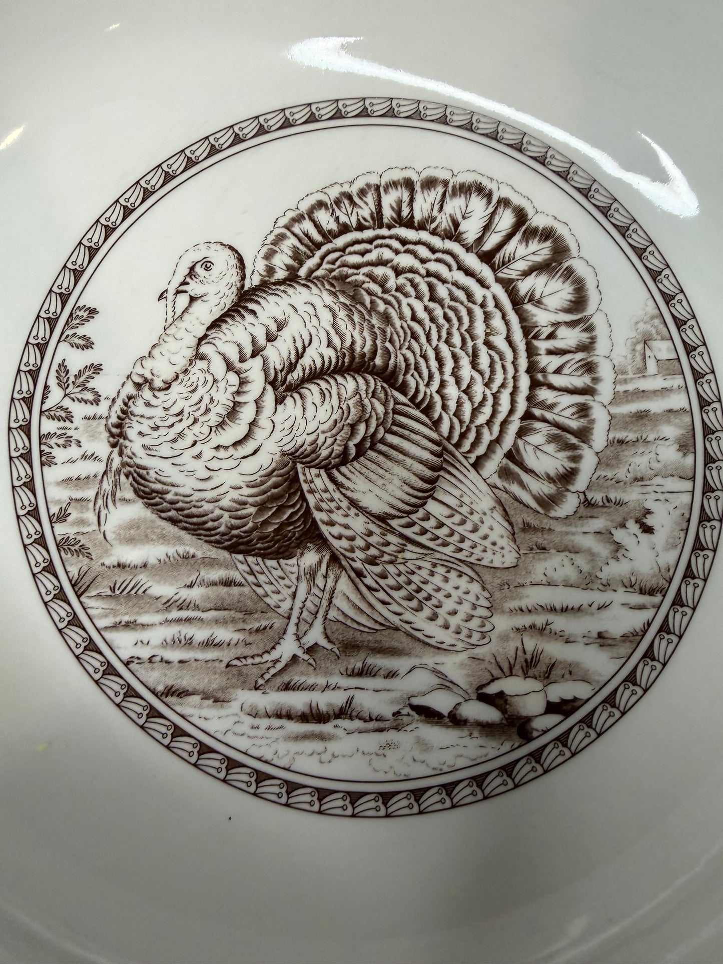 Spode “Celebration Turkey” Large Serving Bowl – Brown & White – Thanksgiving Collectible
