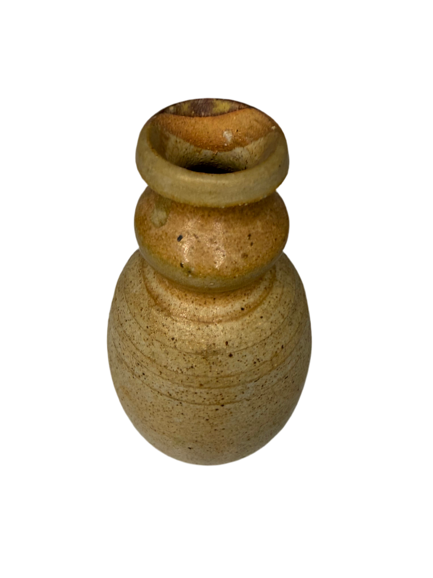 Vintage Studio Pottery Double Gourd Vase – Moss Green & Raw Clay