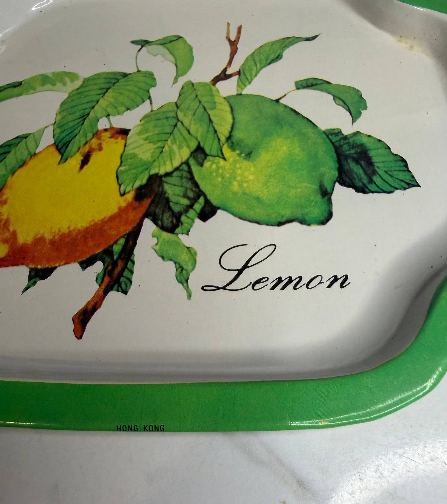 Vintage Japanese Tin Trinket Tray – Lemon & Lime Botanical Illustration – 7.5” x 6”
